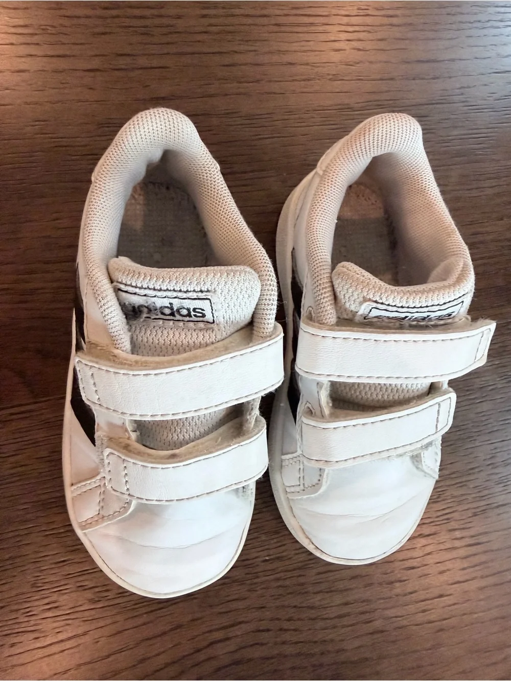 6K Adidas White and Black Kids Velcro Sneakers